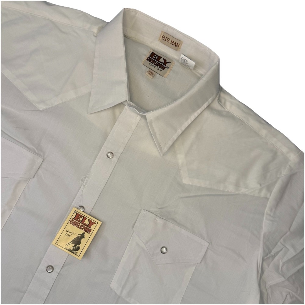 ELY Cattleman Shirt Snap Western 2 Pocket VTG White Short Sleeve 18 1/2 2XL NEW!